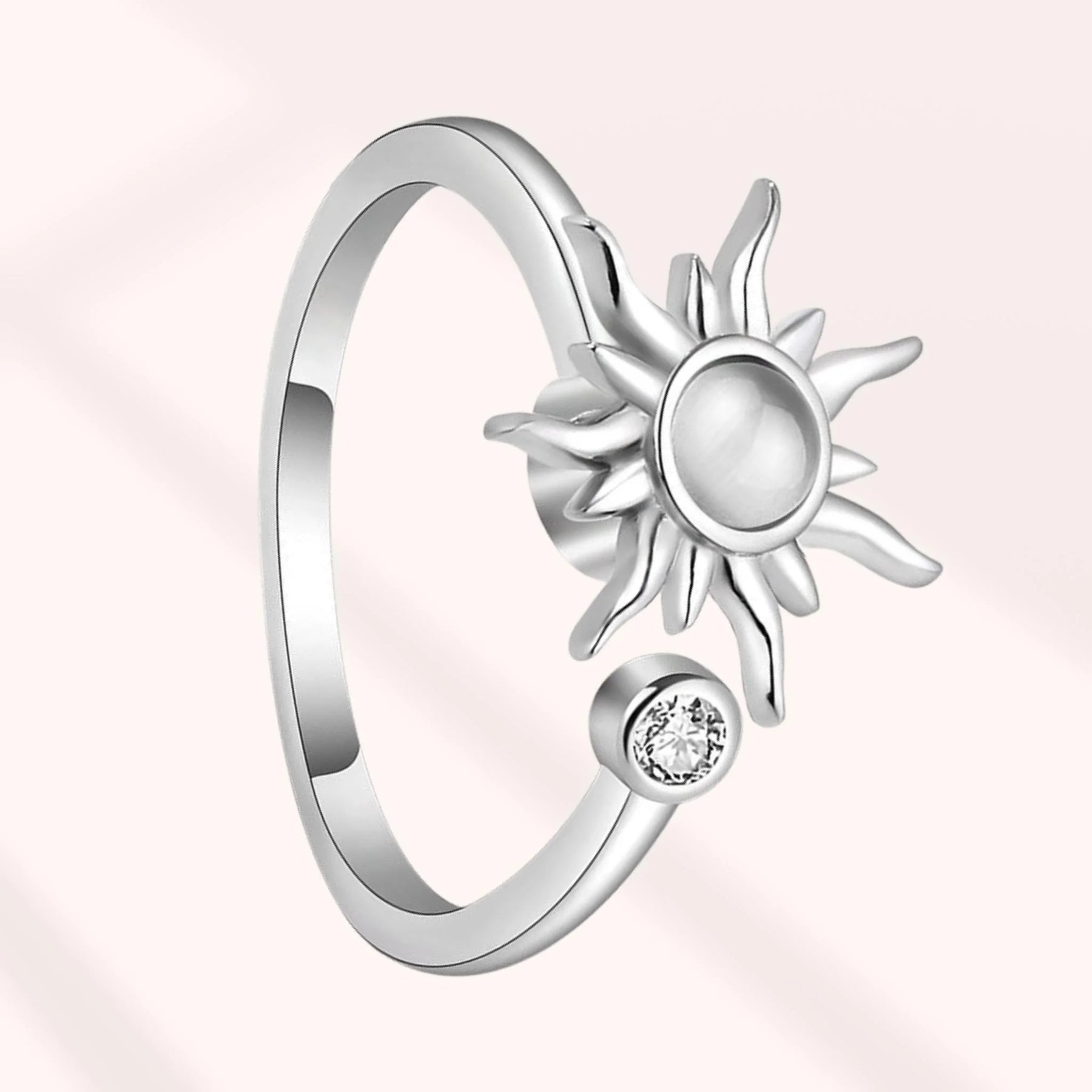 Bague Anti Stress Femme Acier Inoxydable - Anneau Tournant Spinner Lune Étoile - Bague Ouverte Ajustable