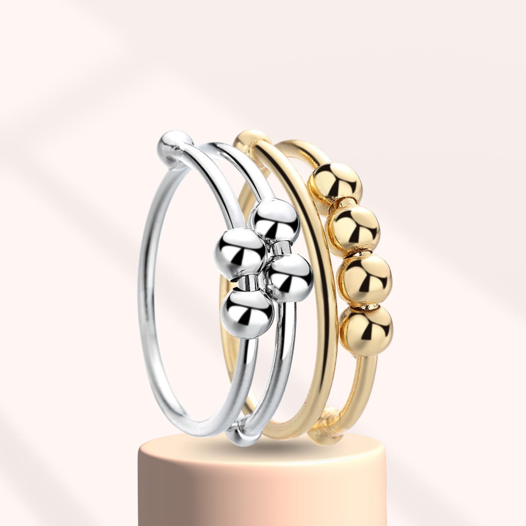 Ainiv Lot de 4 Bague Anti-Stress en Acier Inoxydable, Anneaux à Ouverture Ajustable, Bague Rotatifs à 7 Perles, Anneaux pour Femmes - Noir, Argent, Or et Or Rose Ainiv Lot de 4 Bague Anti-Stress en Acier Inoxydable, Anneaux à Ouverture Ajustable, Bague Rotatifs à 7 Perles, Anneaux pour Femmes - Noir, Argent, Or et Or Rose
